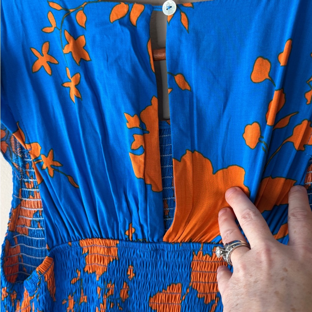 Anthropologie Blue Maxi Dress with Flutter Sleeves and Crew Neck - Picture 7 of 8